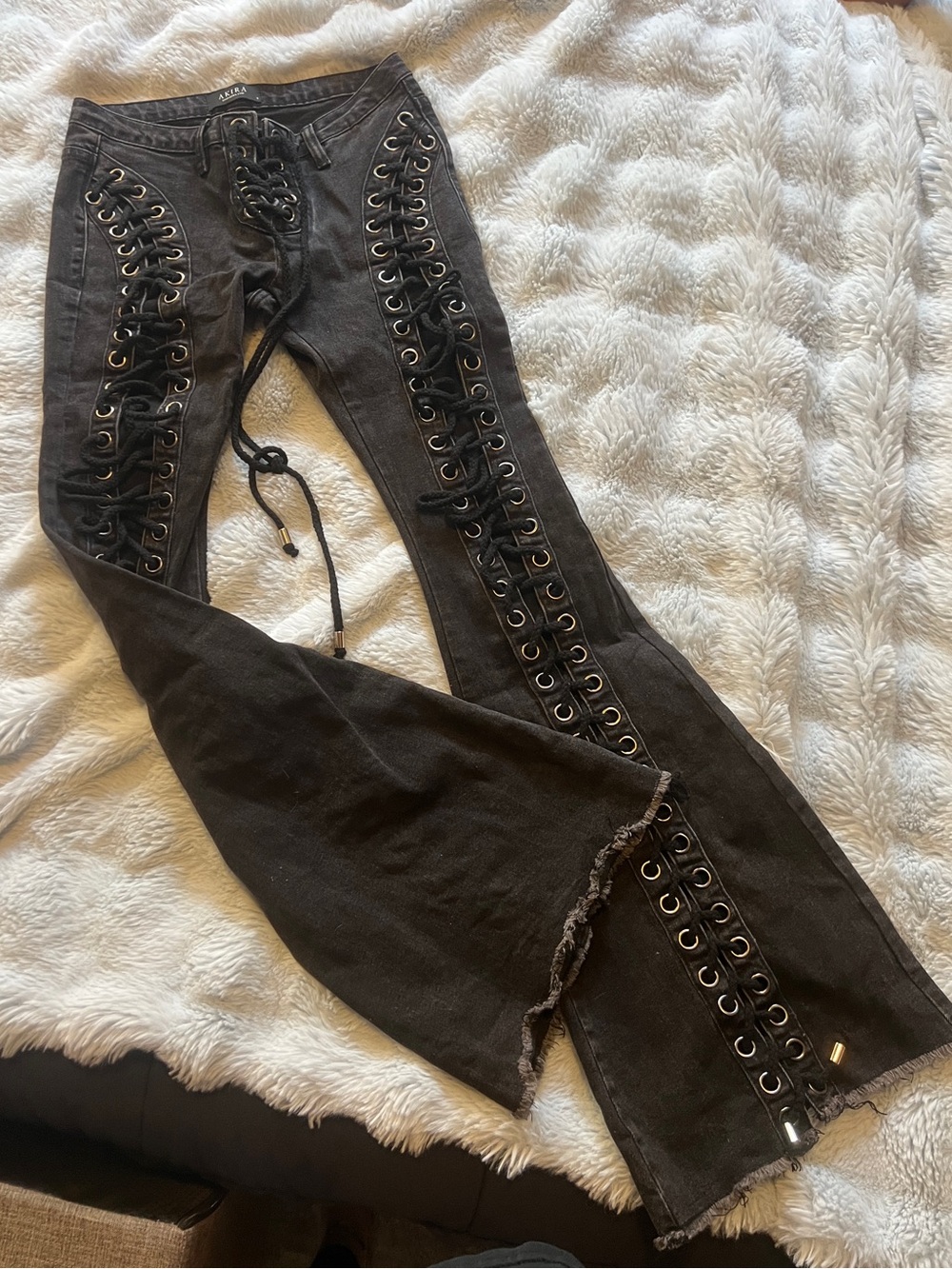 AKIRA Black Lace-Up Flared Jeans